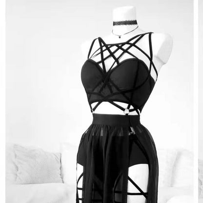 Gothic Cage Dress With Straps And Bosom Cushion Skirt