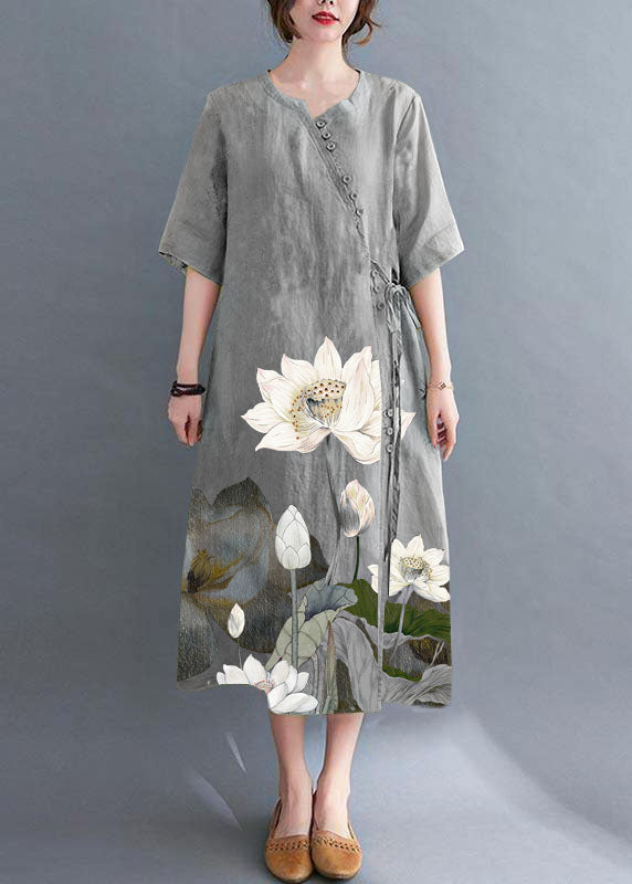 Lockeres grünes Maxi-Sommerkleid aus Chiffon mit Knöpfen