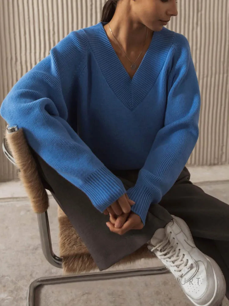V-Neck Off-the-Shoulder Oversized Sweater