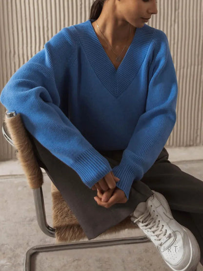 V-Neck Off-the-Shoulder Oversized Sweater