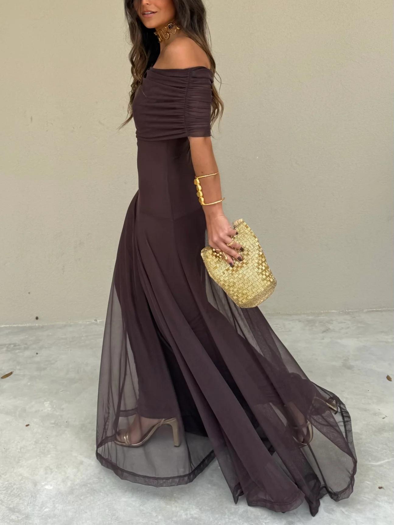 One Shoulder Mesh Maxi Dress