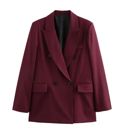 Burgundy oversized double-breasted blazer