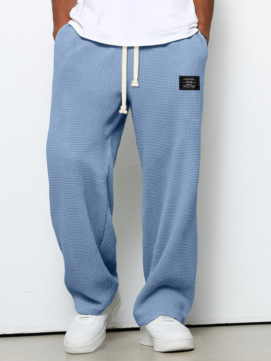 Men's Casual Waffle Embroidered Logo Simple Solid Color Trousers