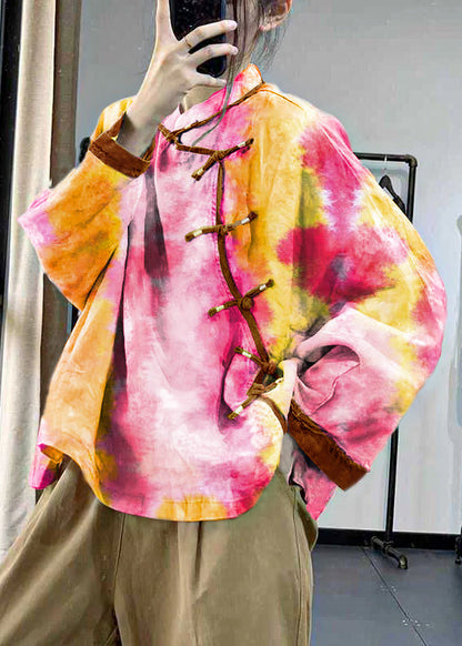 Einfache rosa asymmetrische Print Leinen Bluse Tops Frühling