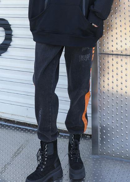 casual black elastic waist thick harem pants - SooLinen