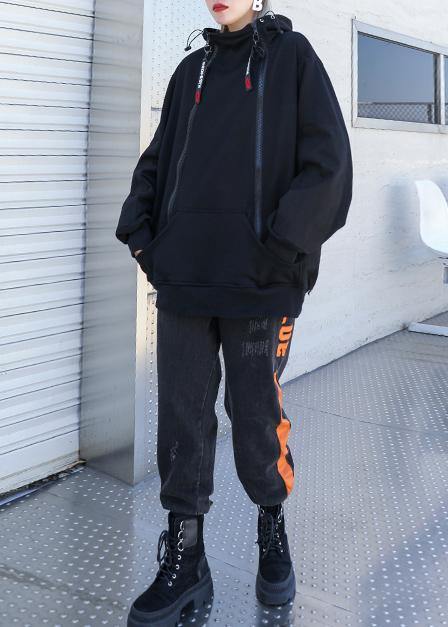 casual black elastic waist thick harem pants - SooLinen