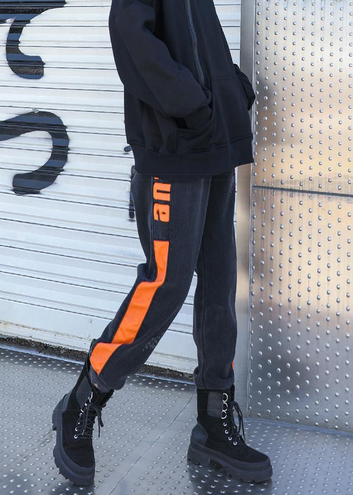 casual black elastic waist thick harem pants - SooLinen