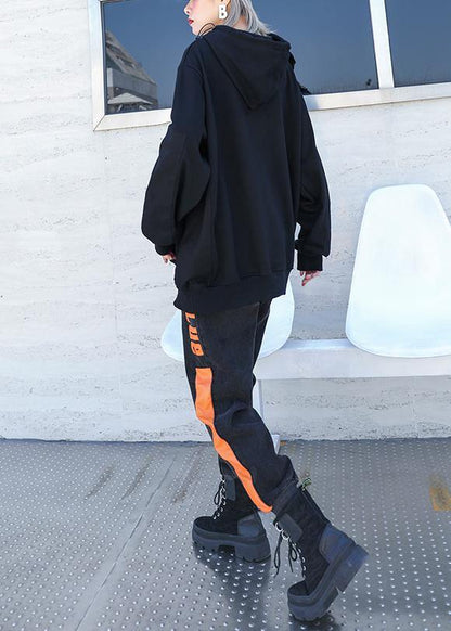 casual black elastic waist thick harem pants - SooLinen