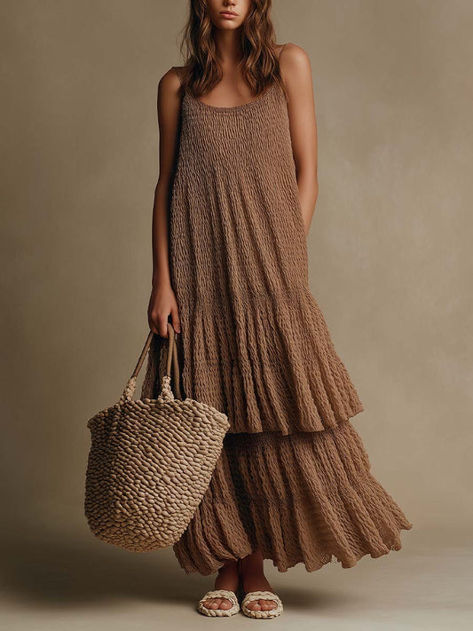 Bohemian Resort Textured Tiered Sleeveless Maxi Dress