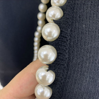Pearl Chain V-Neck Oversized Knit Cardigan