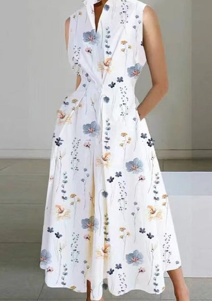 2024 Weiß-große Punkte Peter Pan Kragen Taschen Baumwolle Kleid Langarm