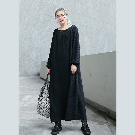 Grobstrickkleid in Schwarz, Oversize-Strickpullover mit Rundhalsausschnitt, Boutique-Strickpullover mit langen Ärmeln