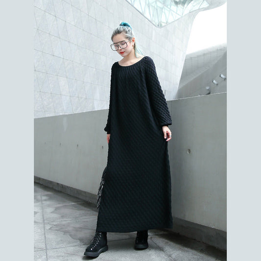 Grobstrickkleid in Schwarz, Oversize-Strickpullover mit Rundhalsausschnitt, Boutique-Strickpullover mit langen Ärmeln