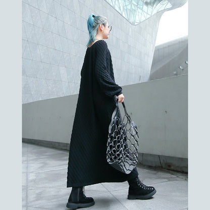Grobstrickkleid in Schwarz, Oversize-Strickpullover mit Rundhalsausschnitt, Boutique-Strickpullover mit langen Ärmeln