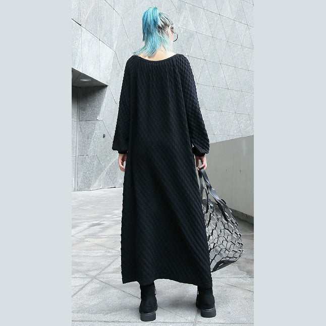 Grobstrickkleid in Schwarz, Oversize-Strickpullover mit Rundhalsausschnitt, Boutique-Strickpullover mit langen Ärmeln