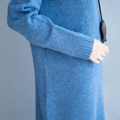 Grobe dunkelblaue Strickkleider Locker sitzende Patchwork-Frühlingskleider Pullover mit hohem Hals