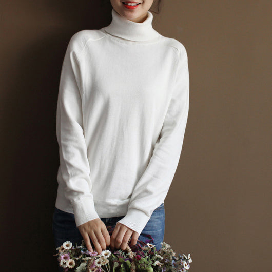 klobigen weißen Pullover Plus Größe gestrickte Blusen Boutique High Neck Top wild