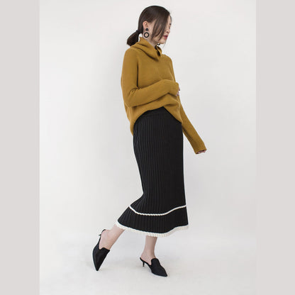 klobiger gelber kuscheliger Pullover übergroßer Pullover mit hohem Halsausschnitt Boutique Baggy Winterpullover