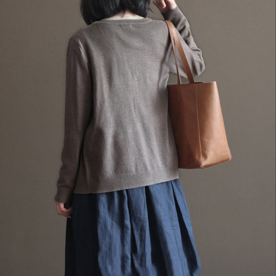 kuscheliger Schokoladen-Kuschelpullover übergroße Strickoberteile Feines Winterhemd mit V-Ausschnitt Kaninchenfell