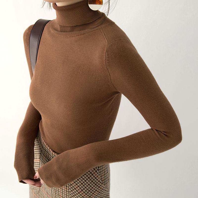 gemütlicher Schokoladen-Winterpullover lässige Strickoberteile mit hohem Halsausschnitt Boutique-Strickpullover