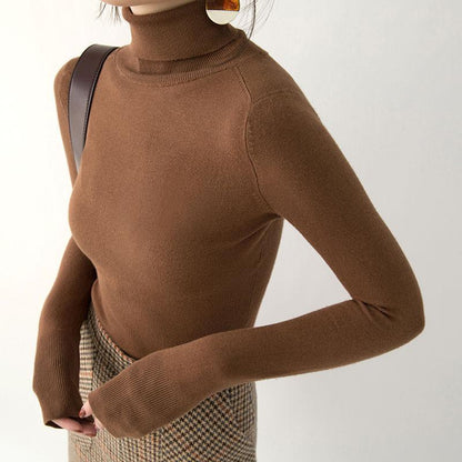 gemütlicher Schokoladen-Winterpullover lässige Strickoberteile mit hohem Halsausschnitt Boutique-Strickpullover