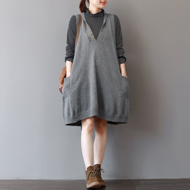 gemütliches grünes Pulloverkleid trendiges ärmelloses Pulloverkleid in Übergröße lässiges Kapuzenkleid