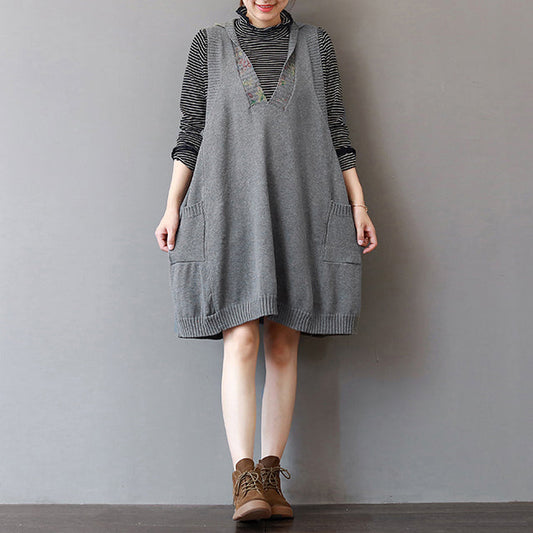 gemütliches grünes Pulloverkleid trendiges ärmelloses Pulloverkleid in Übergröße lässiges Kapuzenkleid
