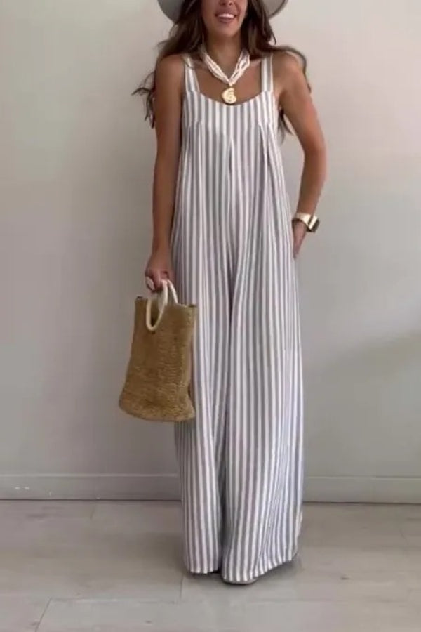 Women's Loose Casual Striped Jumpsuit