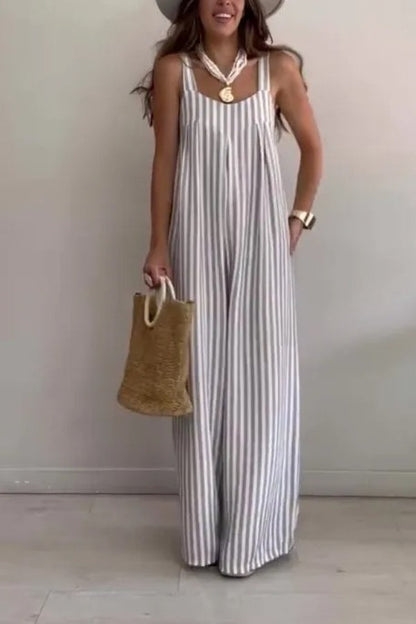 Women's Loose Casual Striped Jumpsuit