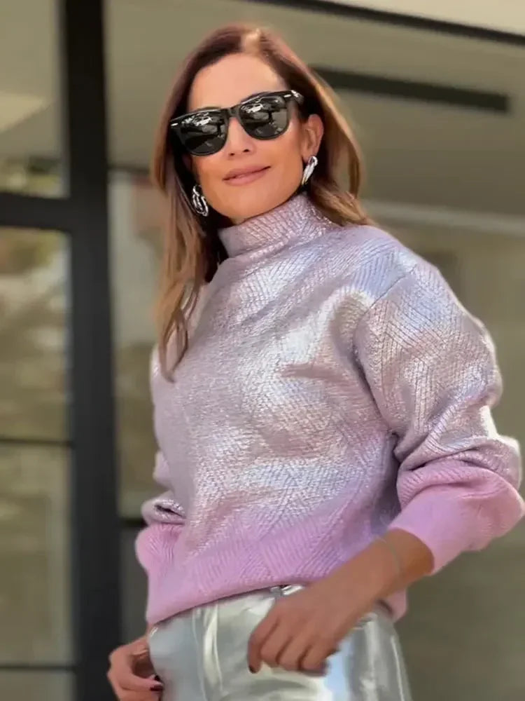 Silver Glow Knit Winter Sweater
