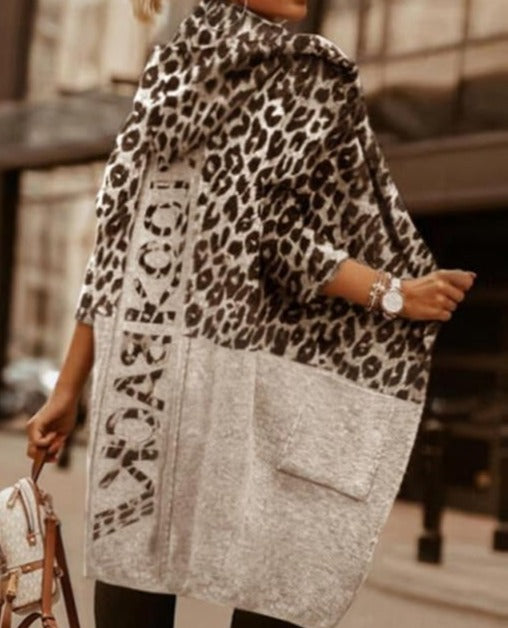 Street-Style Patchwork Letter Hooded Cape Coat