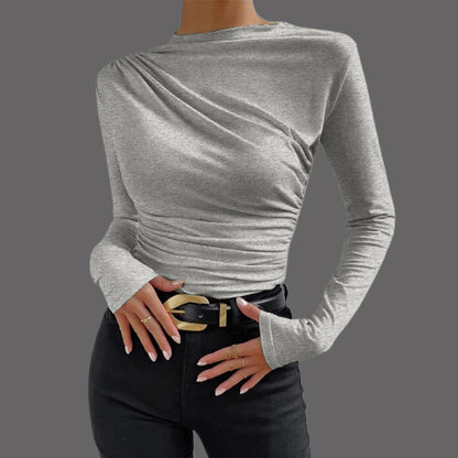 Women's Casual Solid Ruched Long Sleeve Slim Fit T-Shirt