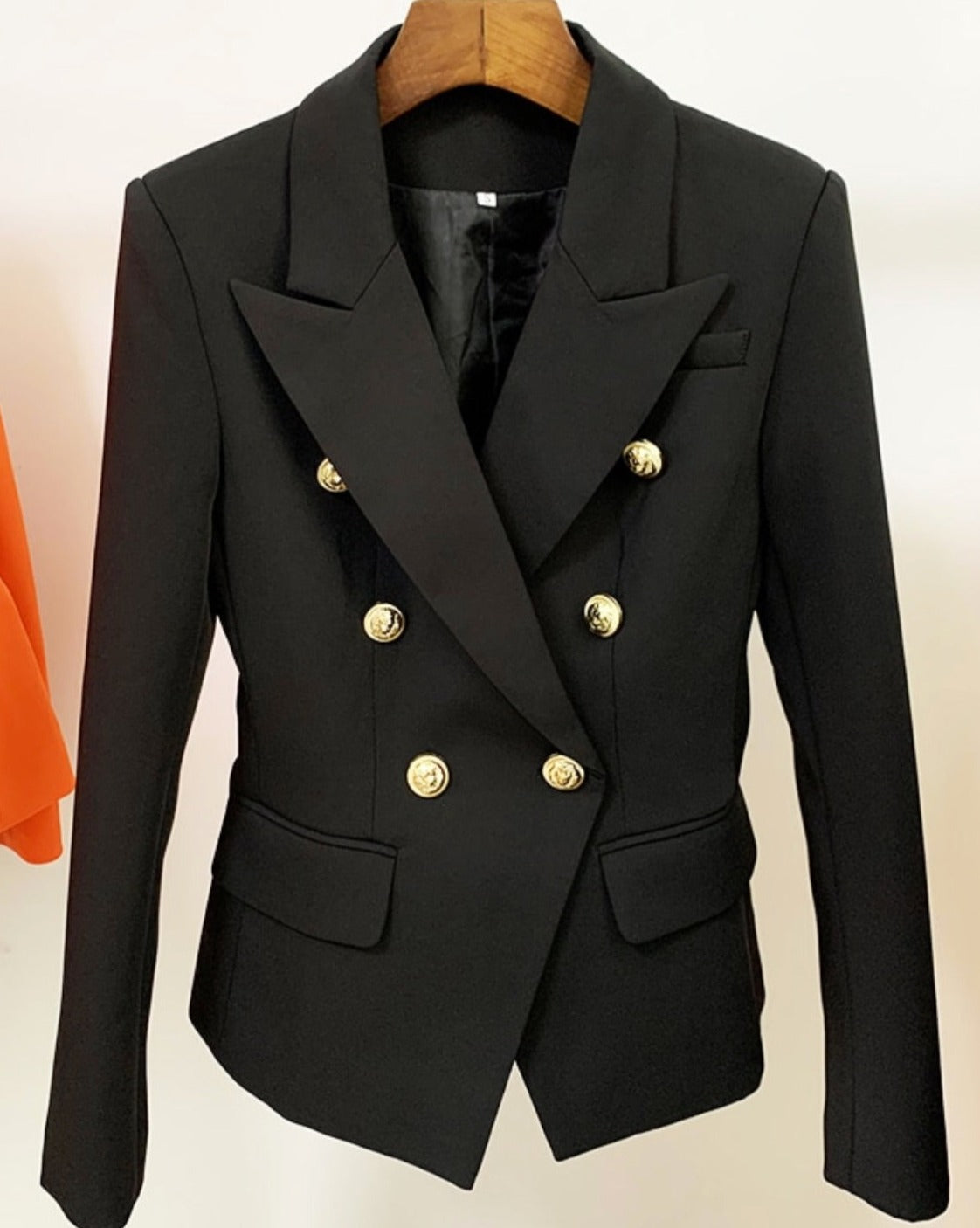 Double-breasted button-down suit jacket