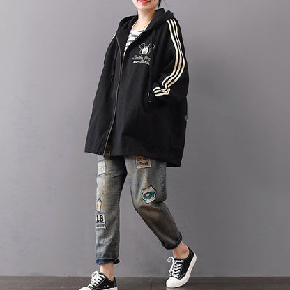 dunkelschwarze Mäntel Plus Size Kapuzenjacken Vintage Reißverschluss Jacken &amp; Mäntel