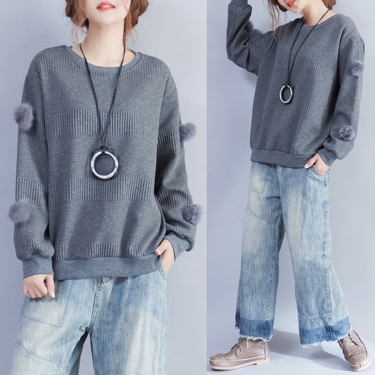 dunkelgrau lässige dicke Strickoberteile Oversize-Pullover aus feinem
