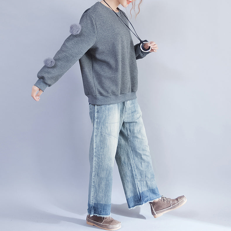 dunkelgrau lässige dicke Strickoberteile Oversize-Pullover aus feinem