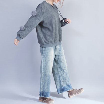 dunkelgrau lässige dicke Strickoberteile Oversize-Pullover aus feinem