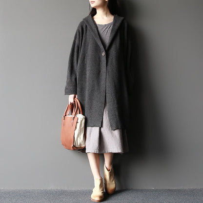 Dunkelgraue Mode Wollpullover Mäntel Plus Size elegante lässige Langarm-Strickjacken