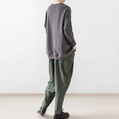 dunkelgraue kurze Sweatshirts Damen Oversize Pullover Baumwolltops