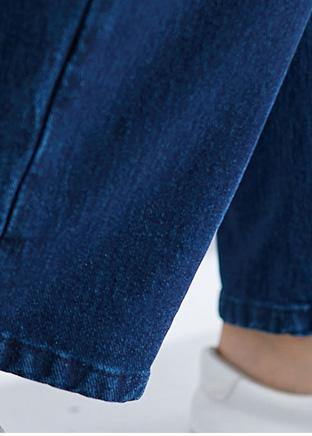 denim blue vintage women pants elastic waist patchwork trousers - SooLinen
