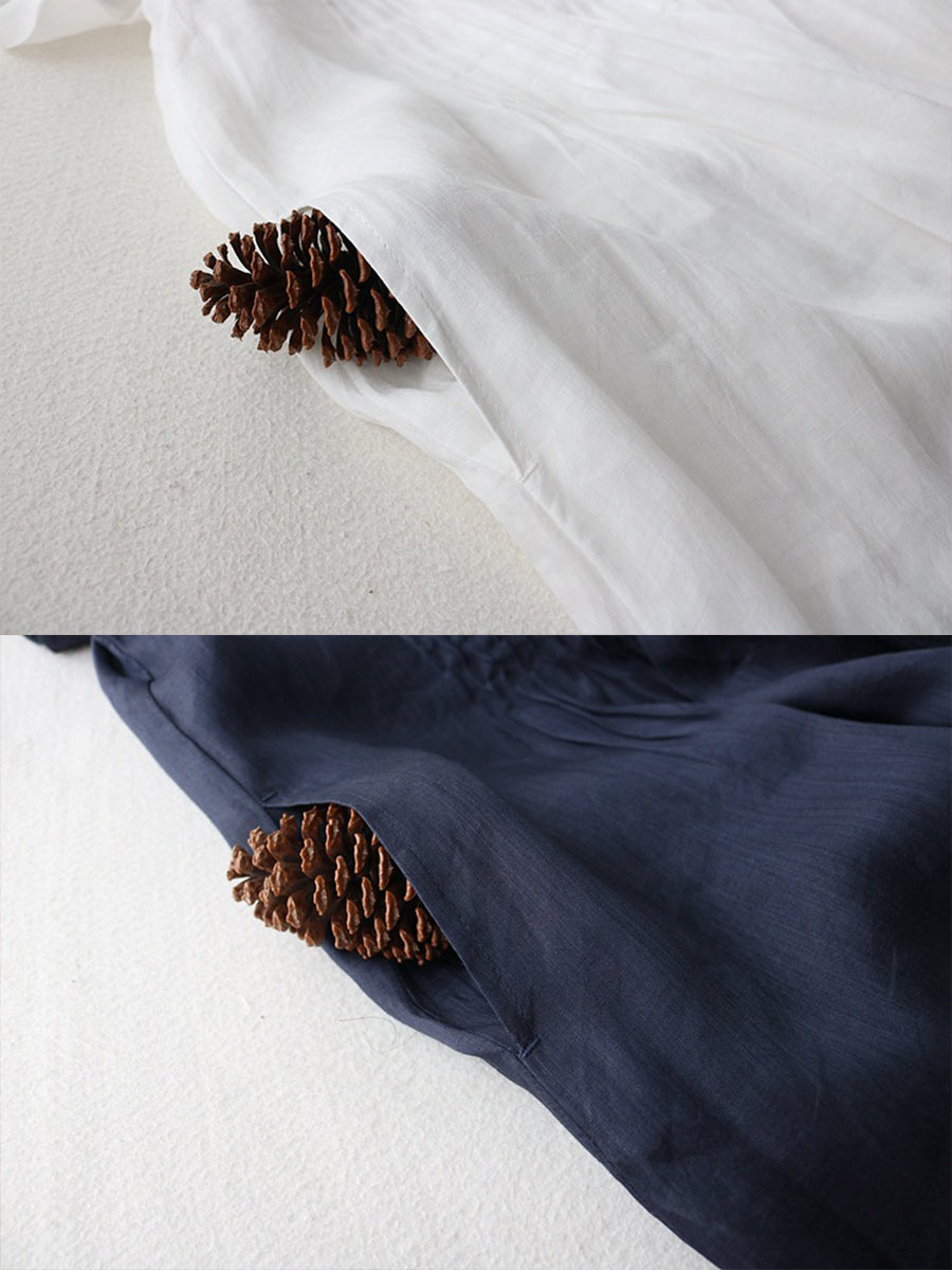 Pleated Cotton Linen Pocket Maxi Dress