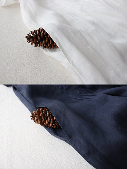 Pleated Cotton Linen Pocket Maxi Dress