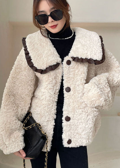 DIY Apricot Peter Pan Kragen Knopf Kunstpelz Wintermantel