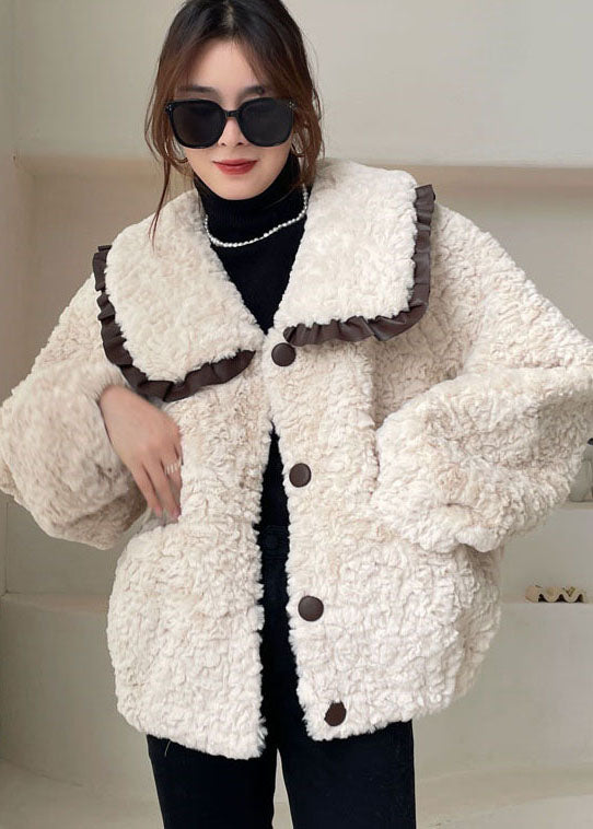 DIY Apricot Peter Pan Kragen Knopf Kunstpelz Wintermantel