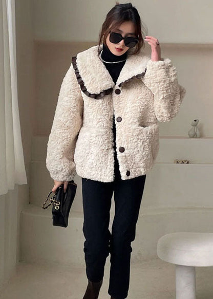 DIY Apricot Peter Pan Kragen Knopf Kunstpelz Wintermantel