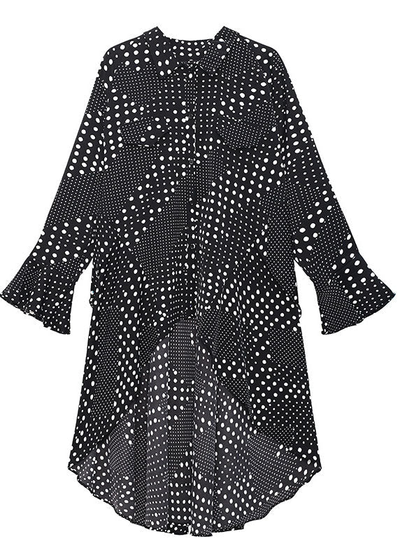 DIY Black Dot asymmetrisches Design Print Herbsthemden Langarmkleid