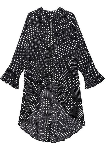 DIY Black Dot asymmetrisches Design Print Herbsthemden Langarmkleid