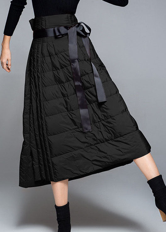 DIY Schwarze A-Linie Winter-Daunenröcke mit hoher Taille und Bindegürtel