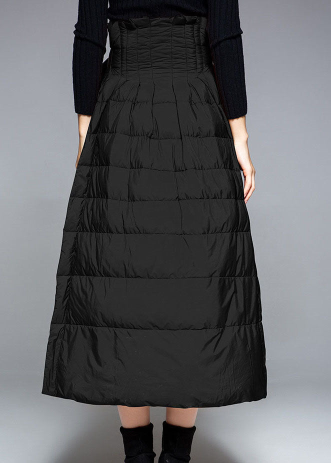 DIY Schwarze A-Linie Winter-Daunenröcke mit hoher Taille und Bindegürtel