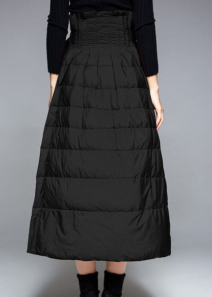 DIY Schwarze A-Linie Winter-Daunenröcke mit hoher Taille und Bindegürtel